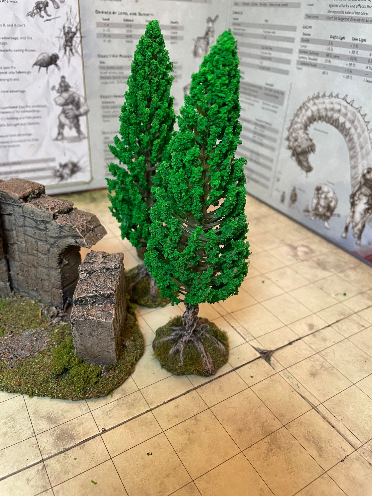 5 model fir trees, fantasy scenery fo TTRPG, and wargaming.