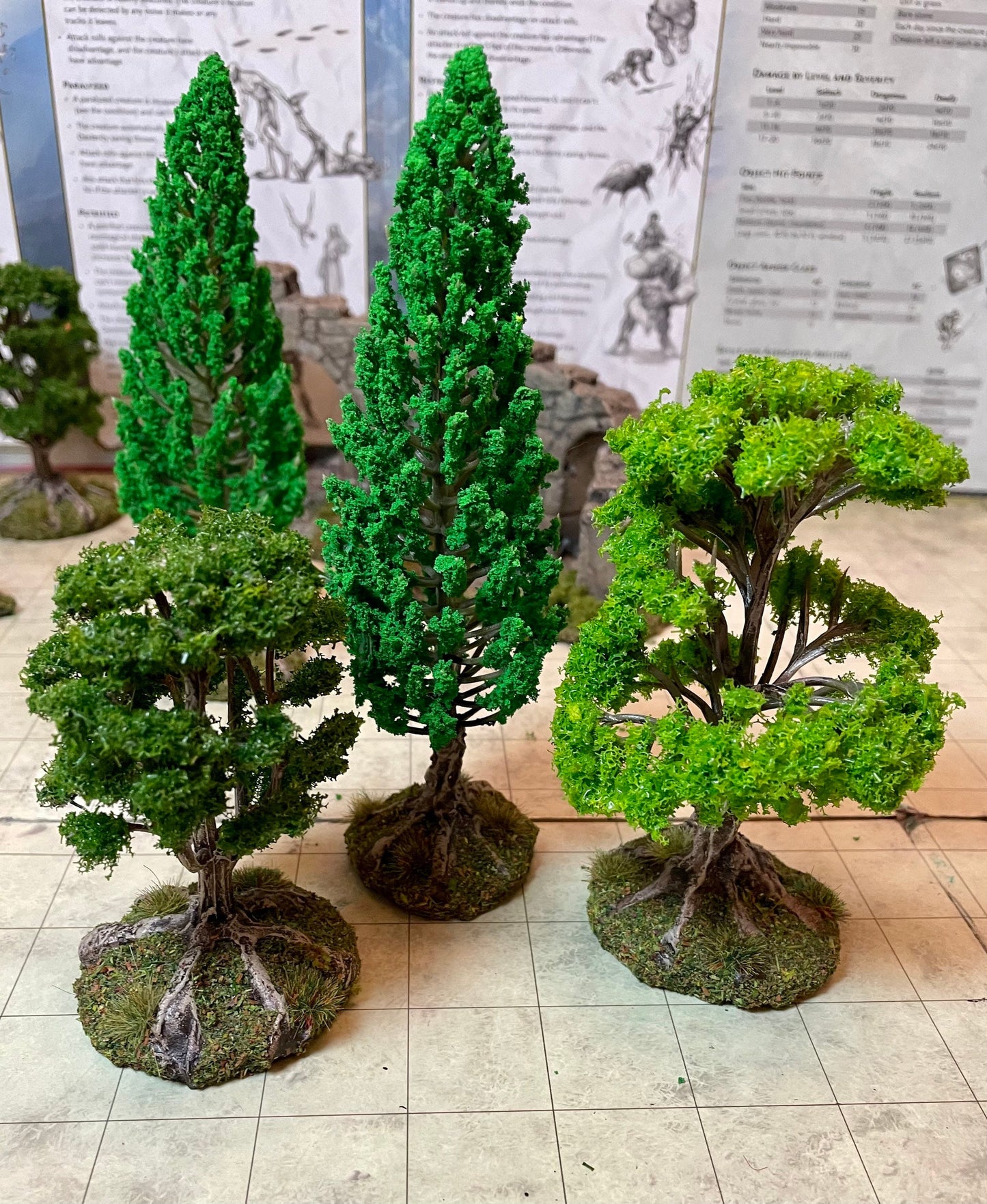5 model fir trees, fantasy scenery fo TTRPG, and wargaming.