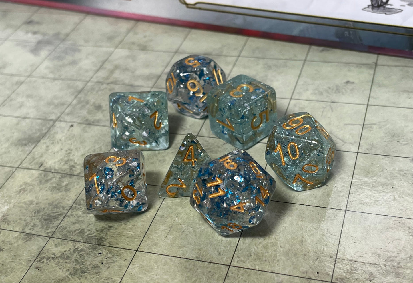 Glitter Flakes- Poly Dice Set- Sapphire