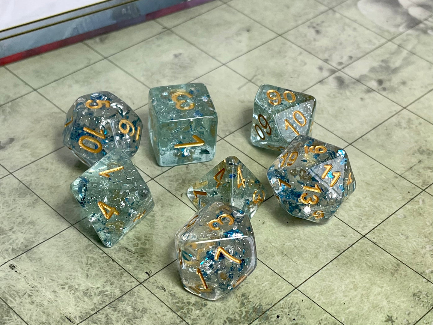 Glitter Flakes- Poly Dice Set- Sapphire