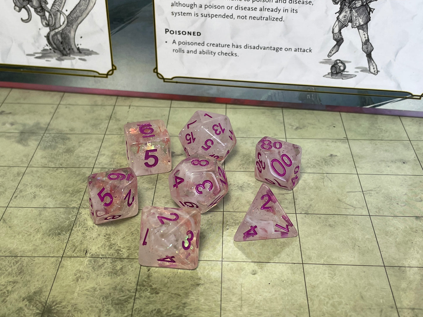 Glitter Flakes- Poly Dice Set- Pink Memory
