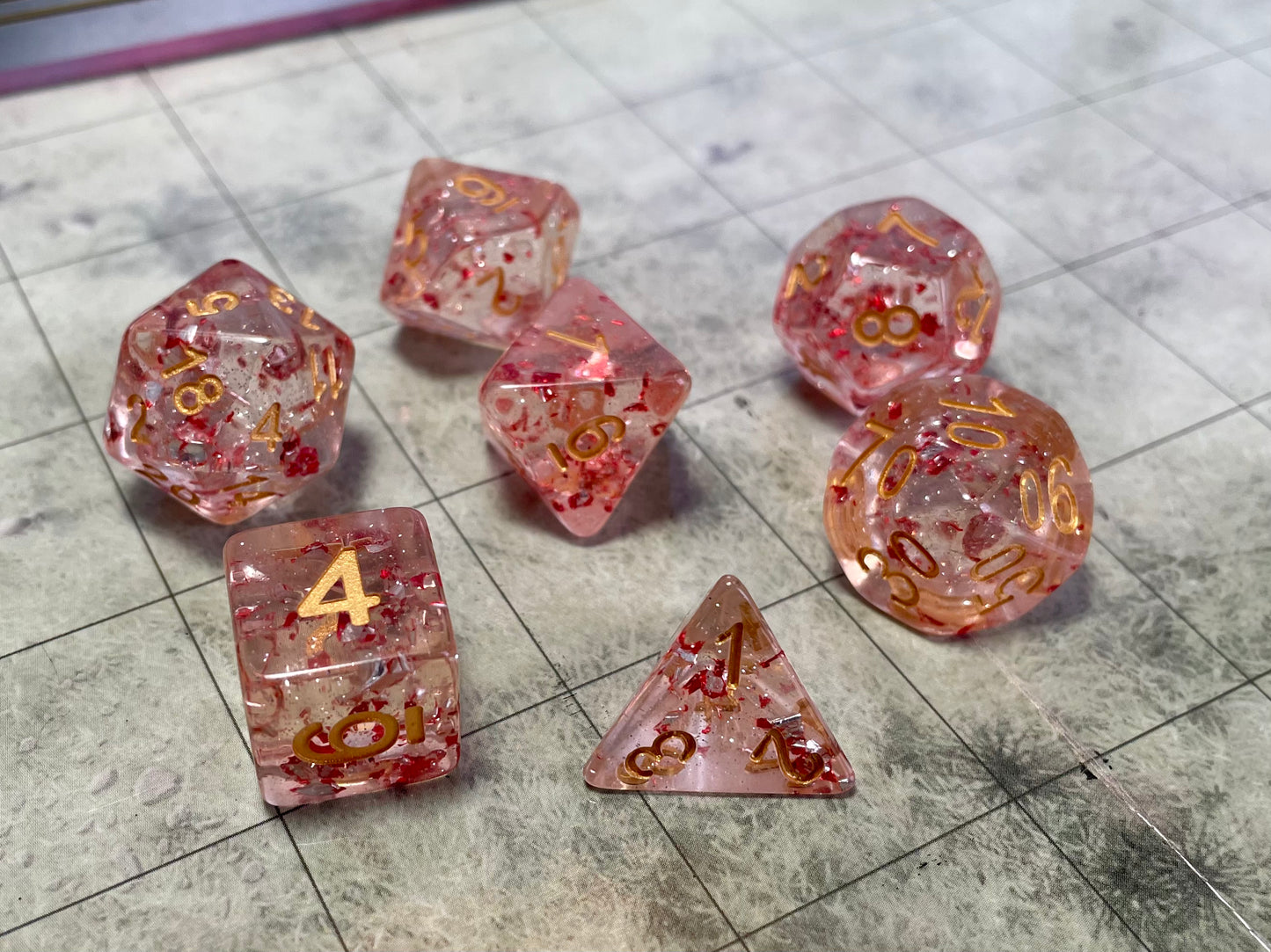 Glitter Flakes- Poly Dice Set- Ruby