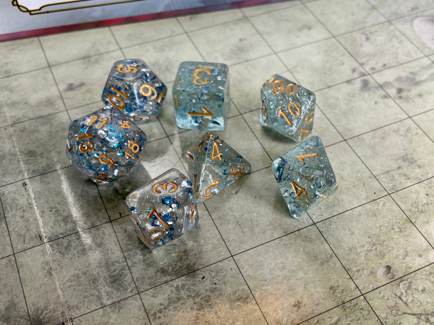 Glitter Flakes- Poly Dice Set- Sapphire