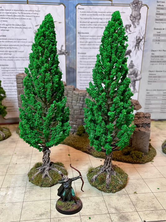 5 model fir trees, fantasy scenery fo TTRPG, and wargaming.
