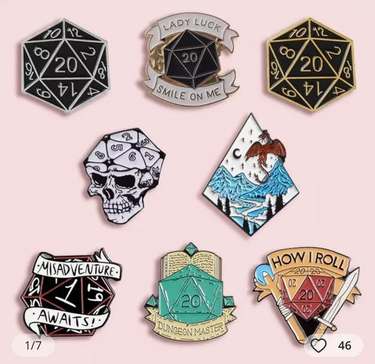 D&D Themed pin badges