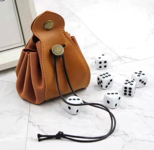 Leather drawstring dice pouch and tray