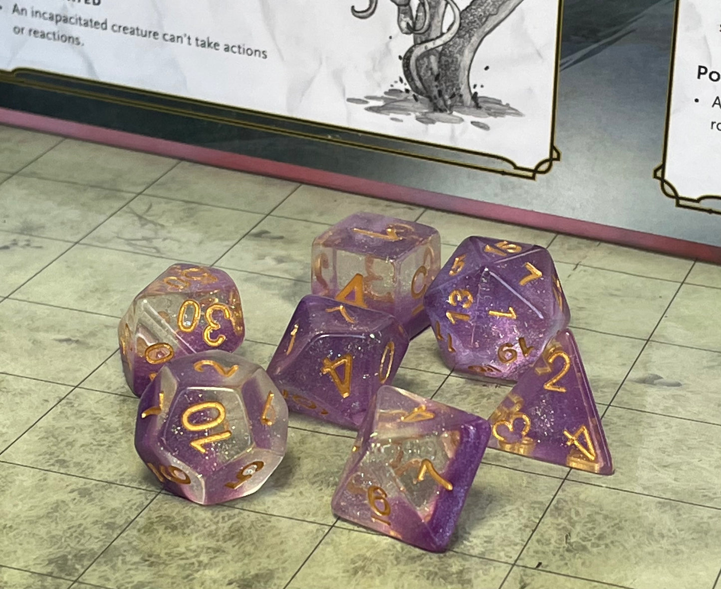 Snow globe Poly Dice Set-  Violet Sunset
