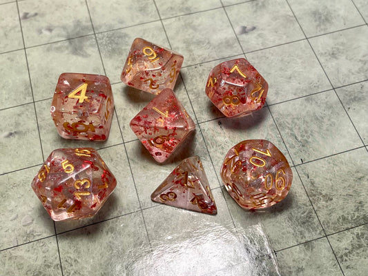 Glitter Flakes- Poly Dice Set- Ruby