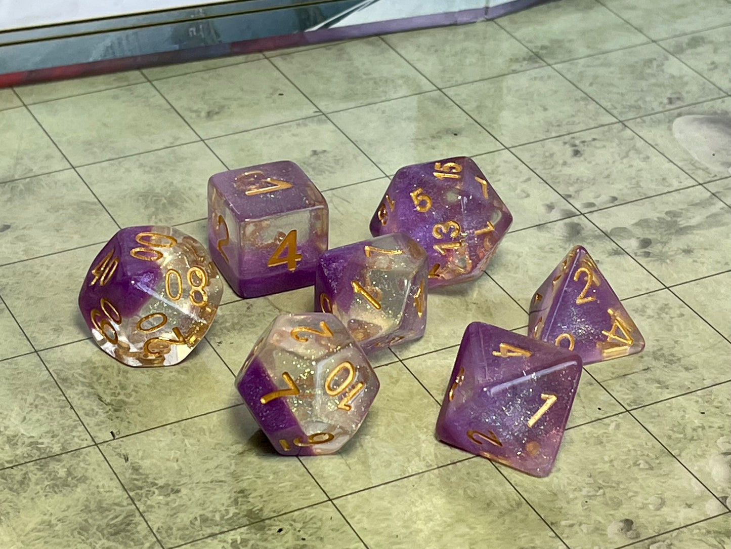 Snow globe Poly Dice Set-  Violet Sunset