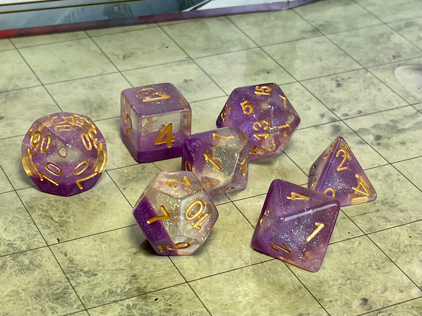 Snow globe Poly Dice Set-  Violet Sunset