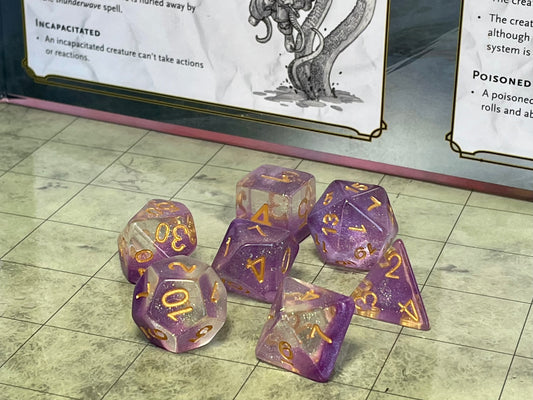 Snow globe Poly Dice Set-  Violet Sunset