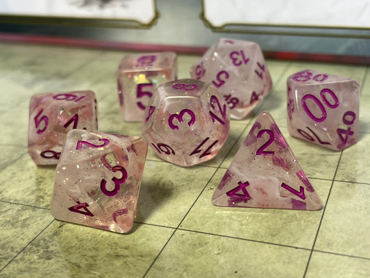 Glitter Flakes- Poly Dice Set- Pink Memory